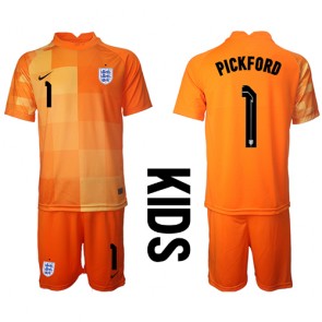 Anglie Jordan Pickford #1 Brankář Venkovní dres komplet pro Děti MS 2022 Krátkým Rukávem (+ Krátké kalhoty)
