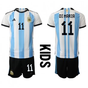 Argentina Angel Di Maria #11 Domácí dres komplet pro Děti MS 2022 Krátkým Rukávem (+ Krátké kalhoty)