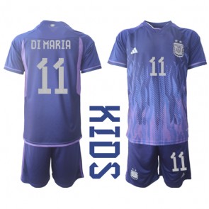 Argentina Angel Di Maria #11 Venkovní dres komplet pro Děti MS 2022 Krátkým Rukávem (+ Krátké kalhoty)