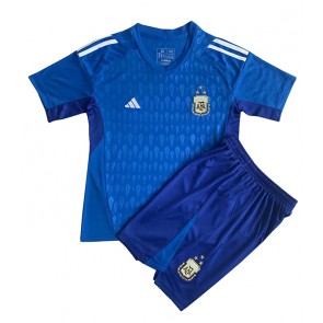 Argentina Brankář Venkovní dres komplet pro Děti MS 2022 Krátkým Rukávem (+ Krátké kalhoty)