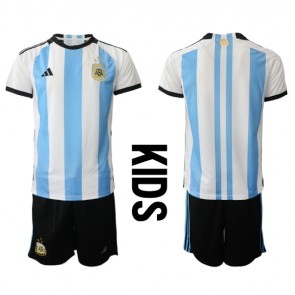 Argentina Domácí dres komplet pro Děti MS 2022 Krátkým Rukávem (+ Krátké kalhoty)