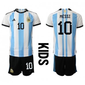 Argentina Lionel Messi #10 Domácí dres komplet pro Děti MS 2022 Krátkým Rukávem (+ Krátké kalhoty)