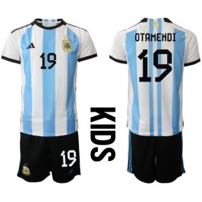 Argentina Nicolas Otamendi #19 Domácí dres komplet pro Děti MS 2022 Krátkým Rukávem (+ Krátké kalhoty)