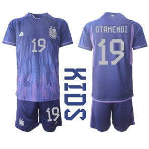 Argentina Nicolas Otamendi #19 Venkovní dres komplet pro Děti MS 2022 Krátkým Rukávem (+ Krátké kalhoty)