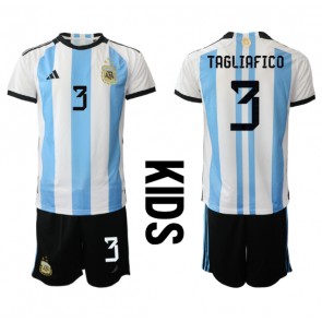 Argentina Nicolas Tagliafico #3 Domácí dres komplet pro Děti MS 2022 Krátkým Rukávem (+ Krátké kalhoty)