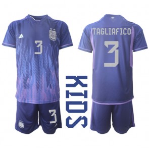 Argentina Nicolas Tagliafico #3 Venkovní dres komplet pro Děti MS 2022 Krátkým Rukávem (+ Krátké kalhoty)