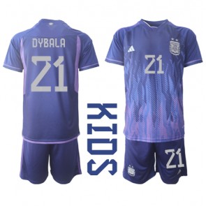 Argentina Paulo Dybala #21 Venkovní dres komplet pro Děti MS 2022 Krátkým Rukávem (+ Krátké kalhoty)