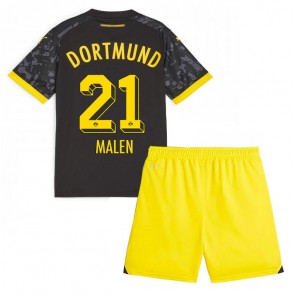 Borussia Dortmund Donyell Malen #21 Venkovní dres komplet pro Děti 2023-24 Krátkým Rukávem (+ Krátké kalhoty)
