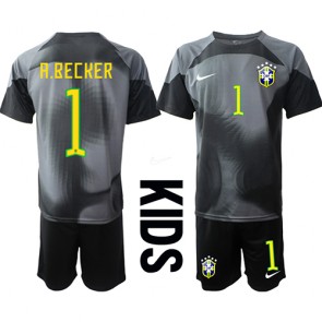 Brazílie Alisson Becker #1 Brankář Domácí dres komplet pro Děti MS 2022 Krátkým Rukávem (+ Krátké kalhoty)