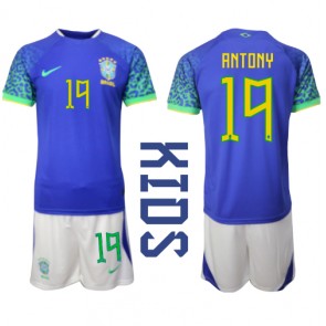 Brazílie Antony #19 Venkovní dres komplet pro Děti MS 2022 Krátkým Rukávem (+ Krátké kalhoty)