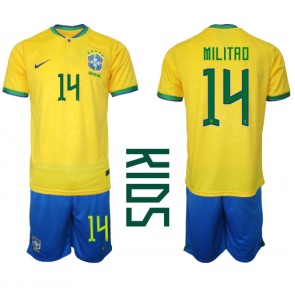 Brazílie Eder Militao #14 Domácí dres komplet pro Děti MS 2022 Krátkým Rukávem (+ Krátké kalhoty)