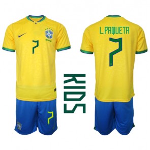 Brazílie Lucas Paqueta #7 Domácí dres komplet pro Děti MS 2022 Krátkým Rukávem (+ Krátké kalhoty)