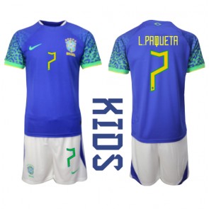 Brazílie Lucas Paqueta #7 Venkovní dres komplet pro Děti MS 2022 Krátkým Rukávem (+ Krátké kalhoty)