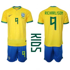 Brazílie Richarlison #9 Domácí dres komplet pro Děti MS 2022 Krátkým Rukávem (+ Krátké kalhoty)