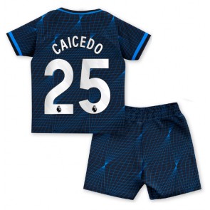 Chelsea Moises Caicedo #25 Venkovní dres komplet pro Děti 2023-24 Krátkým Rukávem (+ Krátké kalhoty)