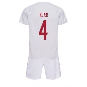 Dánsko Simon Kjaer #4 Venkovní dres komplet pro Děti MS 2022 Krátkým Rukávem (+ Krátké kalhoty)
