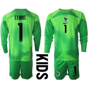 Francie Hugo Lloris #1 Brankář Venkovní dres komplet pro Děti MS 2022 Dlouhým Rukávem (+ Krátké kalhoty)