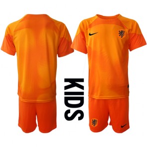 Holandsko Brankář Venkovní dres komplet pro Děti MS 2022 Krátkým Rukávem (+ Krátké kalhoty)