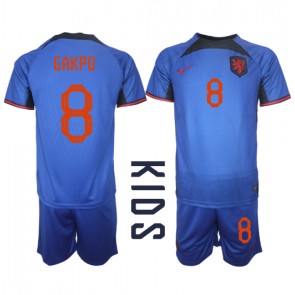 Holandsko Cody Gakpo #8 Venkovní dres komplet pro Děti MS 2022 Krátkým Rukávem (+ Krátké kalhoty)