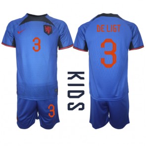 Holandsko Matthijs de Ligt #3 Venkovní dres komplet pro Děti MS 2022 Krátkým Rukávem (+ Krátké kalhoty)