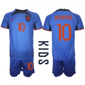Holandsko Memphis Depay #10 Venkovní dres komplet pro Děti MS 2022 Krátkým Rukávem (+ Krátké kalhoty)