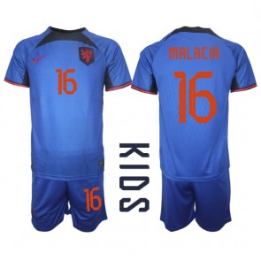 Holandsko Tyrell Malacia #16 Venkovní dres komplet pro Děti MS 2022 Krátkým Rukávem (+ Krátké kalhoty)
