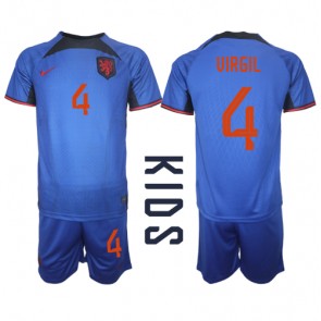 Holandsko Virgil van Dijk #4 Venkovní dres komplet pro Děti MS 2022 Krátkým Rukávem (+ Krátké kalhoty)