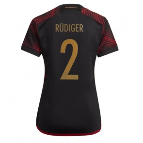 Německo Antonio Rudiger #2 Venkovní Dres pro Dámy MS 2022 Krátkým Rukávem