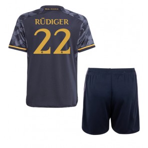 Real Madrid Antonio Rudiger #22 Venkovní dres komplet pro Děti 2023-24 Krátkým Rukávem (+ Krátké kalhoty)