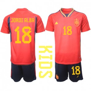 Španělsko Jordi Alba #18 Domácí dres komplet pro Děti MS 2022 Krátkým Rukávem (+ Krátké kalhoty)