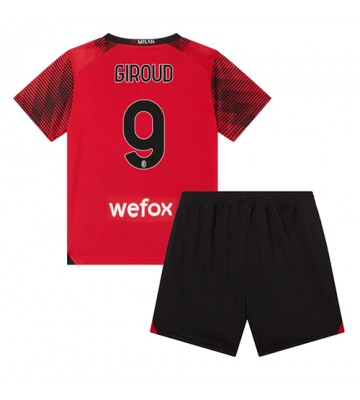 AC Milan Olivier Giroud #9 Domácí dres komplet pro Děti 2023-24 Krátkým Rukávem (+ Krátké kalhoty)