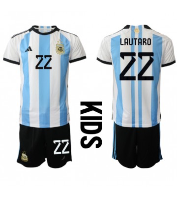 Argentina Lautaro Martinez #22 Domácí dres komplet pro Děti MS 2022 Krátkým Rukávem (+ Krátké kalhoty)