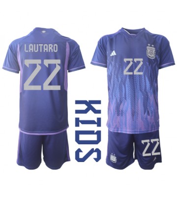 Argentina Lautaro Martinez #22 Venkovní dres komplet pro Děti MS 2022 Krátkým Rukávem (+ Krátké kalhoty)