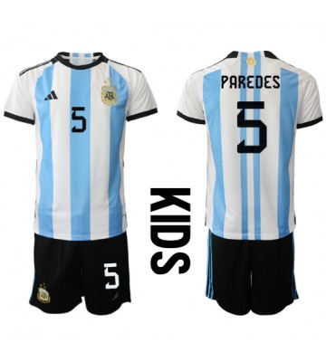 Argentina Leandro Paredes #5 Domácí dres komplet pro Děti MS 2022 Krátkým Rukávem (+ Krátké kalhoty)