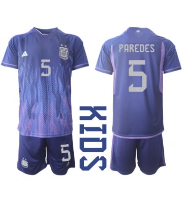 Argentina Leandro Paredes #5 Venkovní dres komplet pro Děti MS 2022 Krátkým Rukávem (+ Krátké kalhoty)