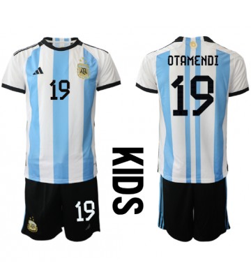 Argentina Nicolas Otamendi #19 Domácí dres komplet pro Děti MS 2022 Krátkým Rukávem (+ Krátké kalhoty)