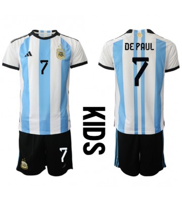 Argentina Rodrigo de Paul #7 Domácí dres komplet pro Děti MS 2022 Krátkým Rukávem (+ Krátké kalhoty)