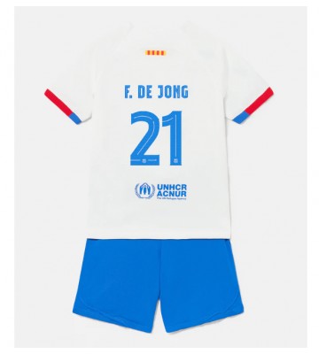 Barcelona Frenkie de Jong #21 Venkovní dres komplet pro Děti 2023-24 Krátkým Rukávem (+ Krátké kalhoty)