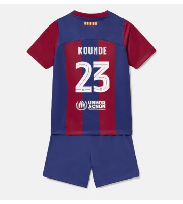 Barcelona Jules Kounde #23 Domácí dres komplet pro Děti 2023-24 Krátkým Rukávem (+ Krátké kalhoty)