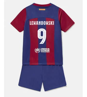 Barcelona Robert Lewandowski #9 Domácí dres komplet pro Děti 2023-24 Krátkým Rukávem (+ Krátké kalhoty)