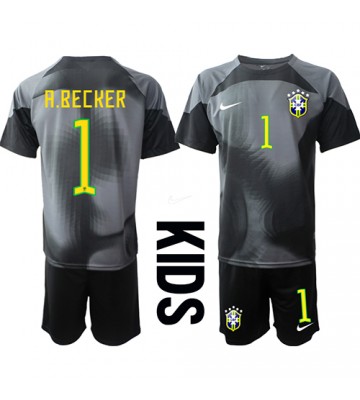 Brazílie Alisson Becker #1 Brankář Domácí dres komplet pro Děti MS 2022 Krátkým Rukávem (+ Krátké kalhoty)