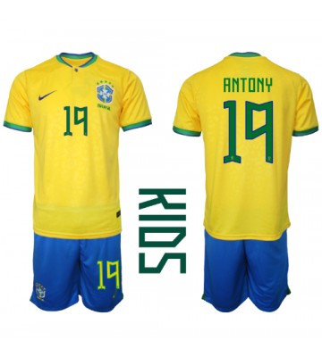 Brazílie Antony #19 Domácí dres komplet pro Děti MS 2022 Krátkým Rukávem (+ Krátké kalhoty)