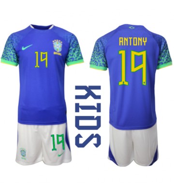 Brazílie Antony #19 Venkovní dres komplet pro Děti MS 2022 Krátkým Rukávem (+ Krátké kalhoty)