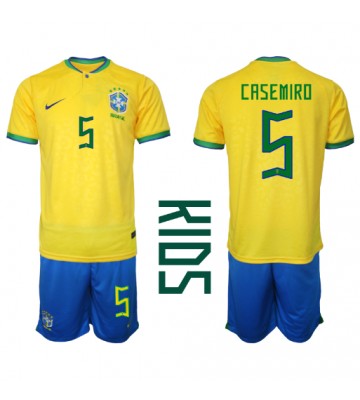 Brazílie Casemiro #5 Domácí dres komplet pro Děti MS 2022 Krátkým Rukávem (+ Krátké kalhoty)
