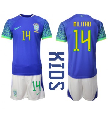 Brazílie Eder Militao #14 Venkovní dres komplet pro Děti MS 2022 Krátkým Rukávem (+ Krátké kalhoty)