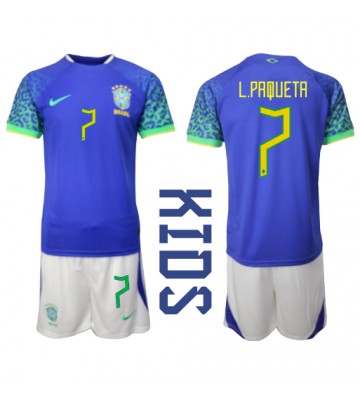 Brazílie Lucas Paqueta #7 Venkovní dres komplet pro Děti MS 2022 Krátkým Rukávem (+ Krátké kalhoty)
