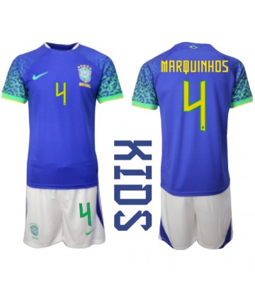 Brazílie Marquinhos #4 Venkovní dres komplet pro Děti MS 2022 Krátkým Rukávem (+ Krátké kalhoty)
