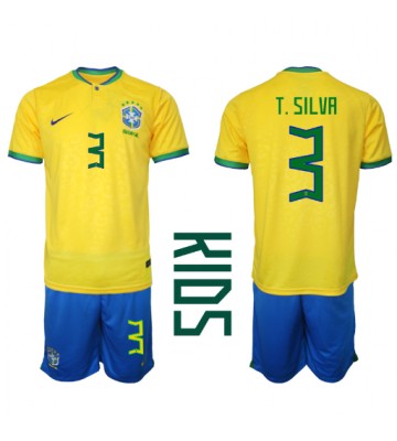 Brazílie Thiago Silva #3 Domácí dres komplet pro Děti MS 2022 Krátkým Rukávem (+ Krátké kalhoty)