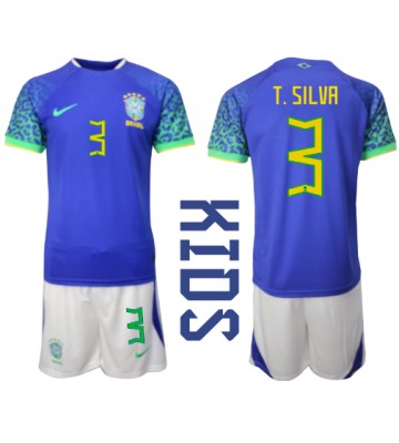 Brazílie Thiago Silva #3 Venkovní dres komplet pro Děti MS 2022 Krátkým Rukávem (+ Krátké kalhoty)