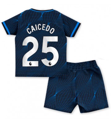 Chelsea Moises Caicedo #25 Venkovní dres komplet pro Děti 2023-24 Krátkým Rukávem (+ Krátké kalhoty)